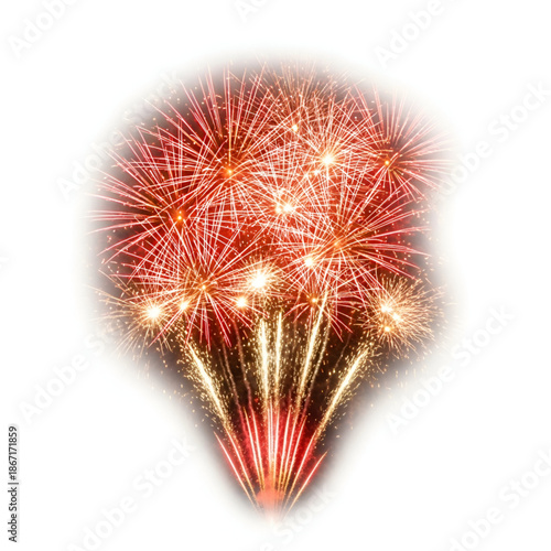 Vibrant fireworks exploding in a burst of red and gold sparks