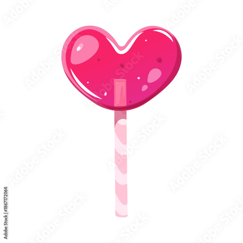 Heart-shaped lollipop on a stick. Sweet element of love for Valentine's Day. Vector illustration.