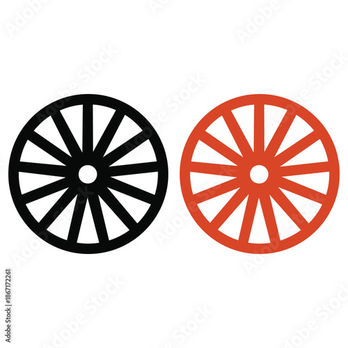 Two circular wheels one black and one orange in a simple silhouette