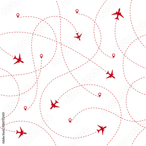 Skybound Journeys: An eye-level illustration showcases a vibrant network of air travel routes, plotted across a vast canvas, each trace a story of movement. 