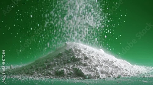 White Powder Falling like Snow onto Pile on Green Screen - Sifting Flour or Sugar Background