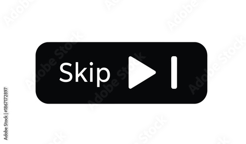 Black skip button with white play icon and text