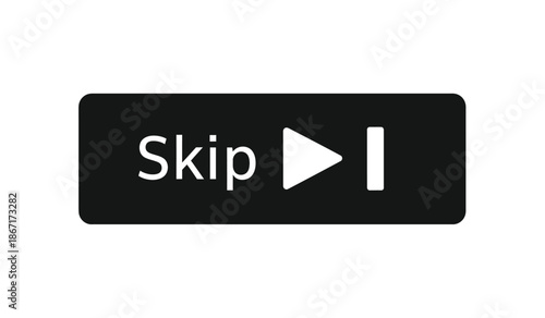 Black skip button with white text and play icon