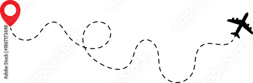 Travel journey icon with airplane and location pin