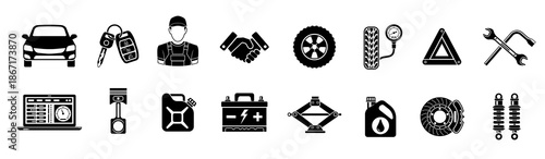 Car Repair Symbols: A detailed array of car repair symbols, embodying key elements of vehicle maintenance and automotive care.