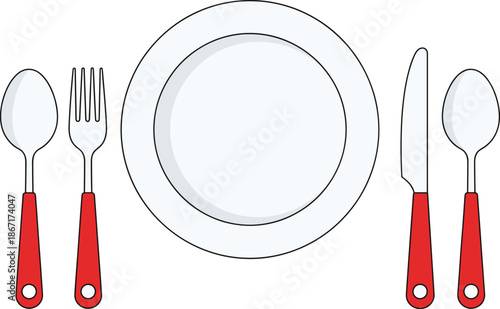Dinner Place Setting Plate Fork Knife Spoon Vector IllustrationDinner Place Setting Plate Fork Knife Spoon Vector Illustration