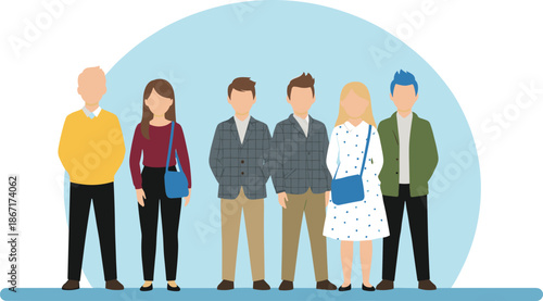 Diverse Group of Young People and Professionals Flat Vector IllustrationDiverse Group of Young People and Professionals Flat Vector Illustration