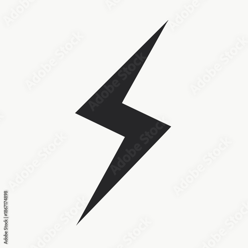 Black lightning bolt icon on a light background, symbolizing energy, power, and speed. Useful for electrifying designs, technology branding, or dynamic energy concepts.