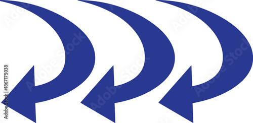 Abstract curved blue arrows indicating redirection, rotation, workflow process, navigation flow, repetition, and movement concept on white background