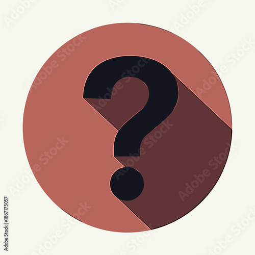 Red circle featuring large dark question mark with shadow effects, concept of inquiry, curiosity, and searching for answers. Useful for educational materials or marketing content.