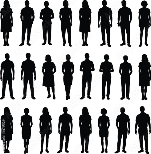 Casual people silhouettes collection standing in relaxed poses men and women everyday clothing human figures isolated