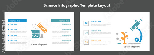Science infographic template layout. Science infographic template showcasing chemical reaction and plant growth with a microscope