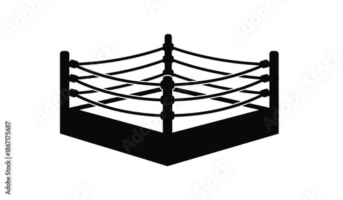 Black silhouette of a boxing ring corner with ropes