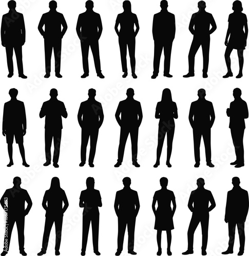 Business people silhouettes collection standing in confident poses professional men and women corporate teamwork human figures isolated