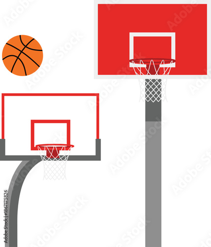 Basketball and Adjustable Hoop Set Illustration for Sports and RecreationBasketball and Adjustable Hoop Set Illustration for Sports and Recreation