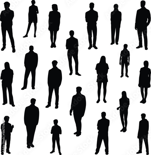 Business people silhouettes standing together, professional men and women workforce figures isolated on white background, corporate team diversity concept illustration