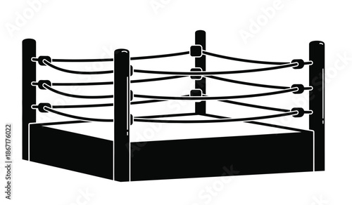 Black boxing ring with ropes on for sports illustration