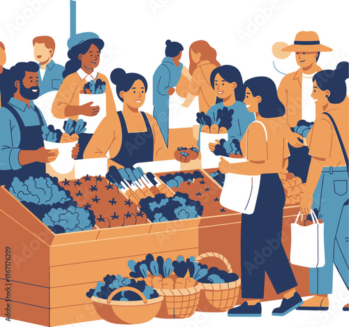 people shopping for fresh produce at a vibrant farmers market stall