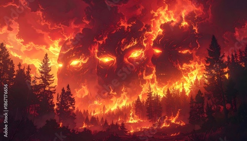 Intense lava flow across dark volcanic valley high resolution picture