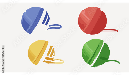 3D yarn ball vector icon set for knitting crochet and handmade textile crafts