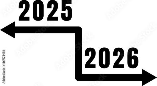 2025 to 2026 Years Comparison with Opposite Direction Arrows Vector Illustration