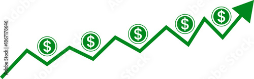 Financial growth zigzag arrow with dollar icons profit increase business chart vector illustration