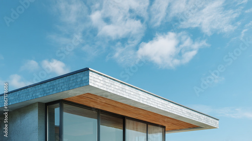 Wallpaper Mural Modern residential flat roof with wooden architectural soffit Torontodigital.ca