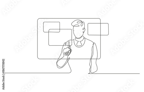 continuous line drawing of depressed man with problem in mind. Trendy one line draw design graphic vector illustration.