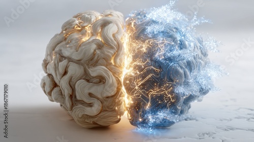 human brain with left and right parts, ai concept