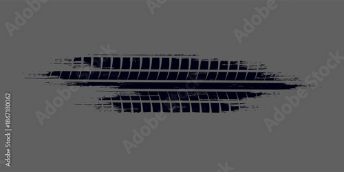 Grunge tire track, wheel braking marks. Truck, car or motorcycle tread pattern silhouette. Auto race, motorsport, speed racing design element.