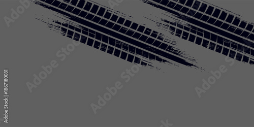 Grunge tire track, wheel braking marks. Truck, car or motorcycle tread pattern silhouette. Auto race, motorsport, speed racing design element.