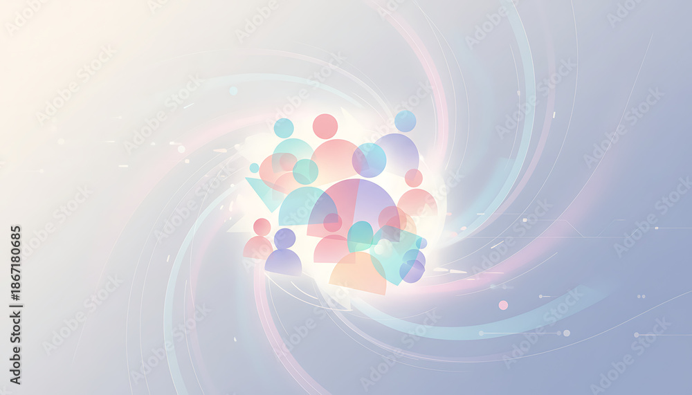 Obraz premium Abstract Representation of Diverse People Connected in a Swirling Vortex of Light and Energy