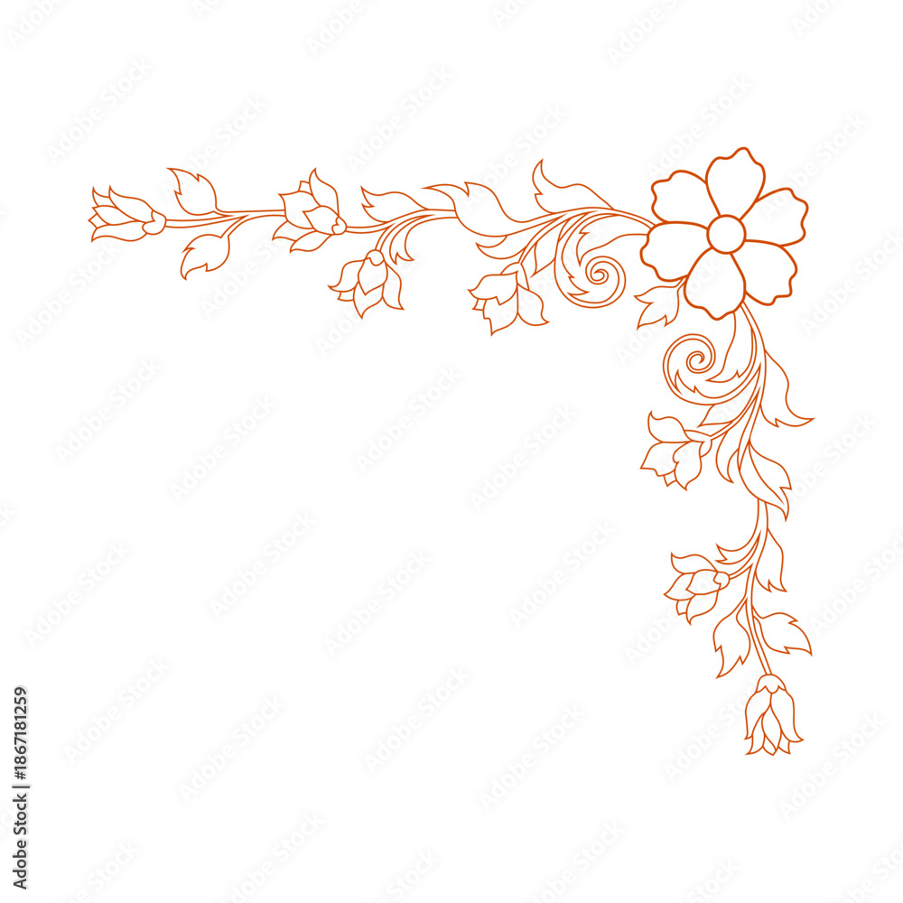 Obraz premium Minimal Floral Corner Line Art Elegant Flower Vine Ornament for Design
