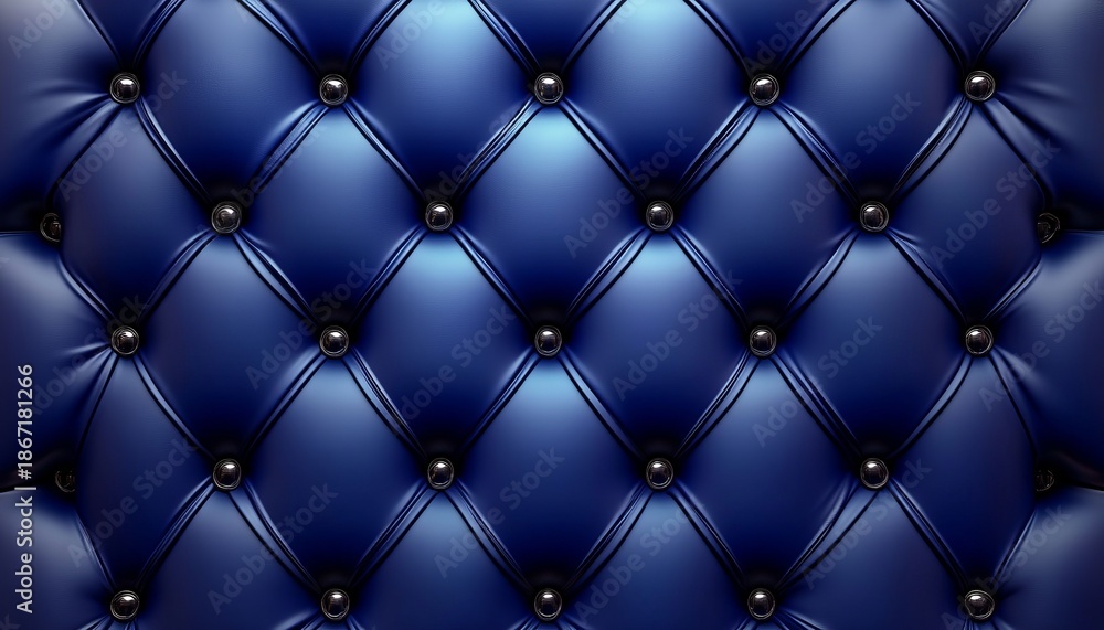Fototapeta premium Elegant Blue Upholstery Fabric with Padded Texture and Stylish Buttons for Luxurious Interiors.