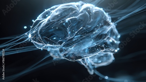 brain made of glowing neural networks technology. 
