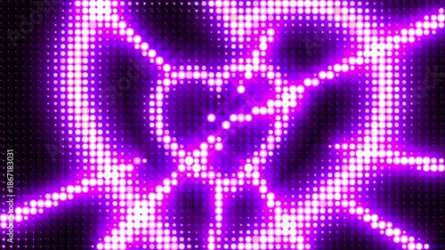 Wall of flashing magenta purple lights. Valentines day. Flying heart shaped lights, disco party. VJ loop. Background, greeting card. Shining animation, bright event, night club. 4k seamless loop video