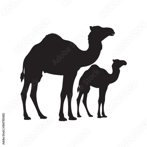 Baby camel silhouette vector flat illustration design on white background