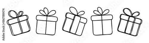 A vibrant set of minimalist gift boxes with festive ribbon bows, ideal for conveying happiness and celebration across various holiday marketing, event invitations, and joyful announcements.