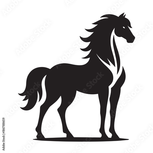 Black and white vector silhouette of a horse