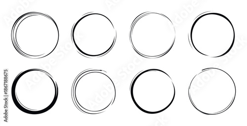 Dynamic brushstroke circle frames set for social media highlight icons, text emphasis, and modern graphic overlay, adding an energetic touch to any digital and print projects.