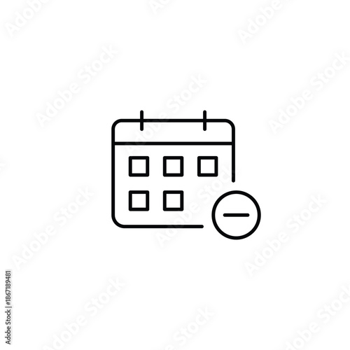Date cancel, event delete. Calendar and minus. Pixel perfect, editable stroke vector icon