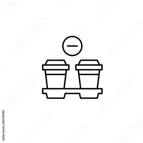 Two coffee takeaway cups. and minus. Hot drinks unavailable. Break or date cancelled. Remove from order. Pixel perfect, editable stroke vector icon