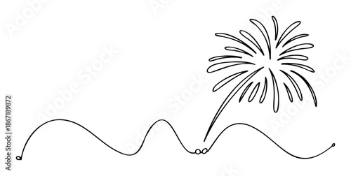 A continuous single line drawing forming a dynamic fireworks display representing celebration and special occasions, perfect for event invitations, marketing campaigns, or festive greeting