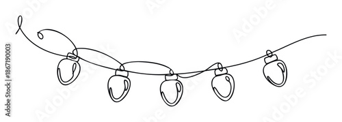 Minimalist single line drawing of decorative string lights perfect for holiday celebrations, festive events, or modern graphic design projects and season greetings.
