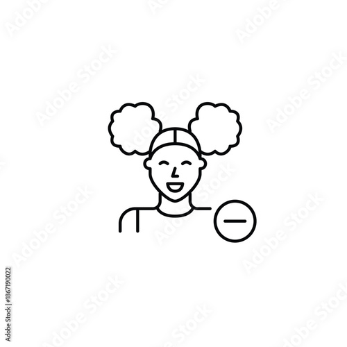 Young girl and minus. Remove user, delete avatar. Reduce profile access. Pixel perfect, editable stroke vector icon