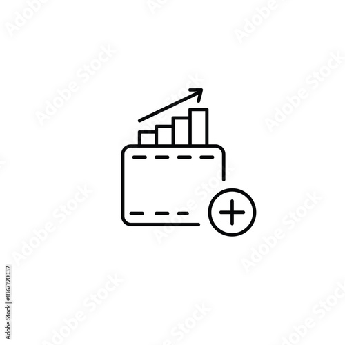 Savings growth in wallet and plus. Returns on investment and finances. Pixel perfect, editable stroke vector icon