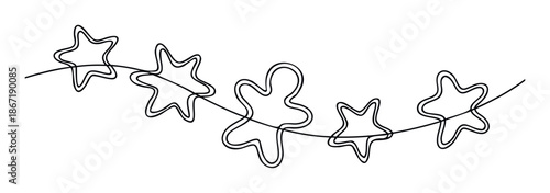 Minimalist black continuous line drawing featuring a garland of abstract organic shapes with double outlines, excellent for contemporary holiday greetings, playful classroom activities, or