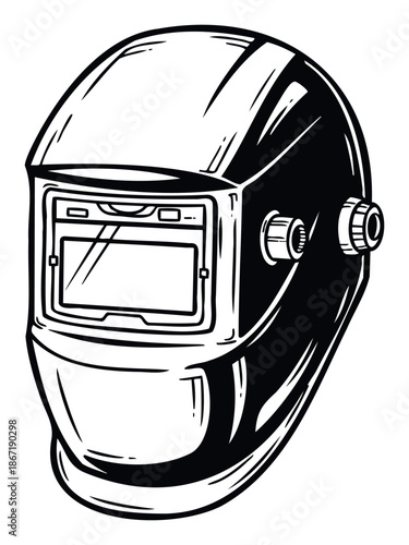 Essential personal protective equipment for welders, a striking monochrome graphic ideal for safety manuals and construction industry branding materials