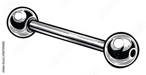 Stylish monochrome graphic of a barbell piercing, perfect for body jewelry stores, tattoo parlors, or anyone expressing alternative fashion and personal style.