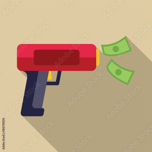 Money gun device shooting green banknotes, symbolizing finance and making it rain